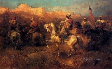 Adolf Schreyer Painting - Arab Horsemen On The March Arab Adolf Schreyer